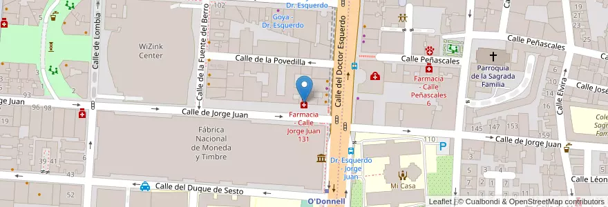 Mapa de ubicacion de Farmacia - Calle Jorge Juan 131 en 西班牙, Comunidad De Madrid, Comunidad De Madrid, Área Metropolitana De Madrid Y Corredor Del Henares, Madrid.