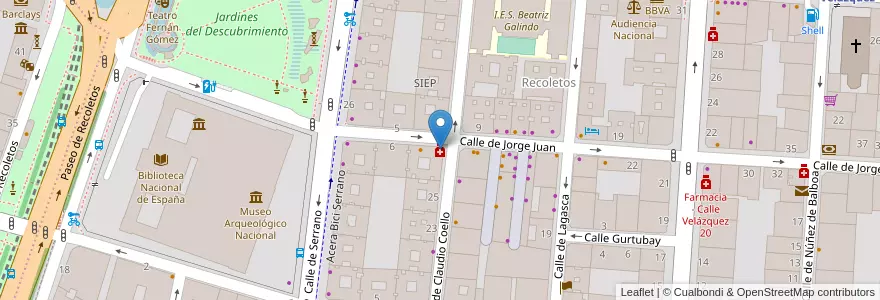 Mapa de ubicacion de Farmacia - Calle Jorge Juan 8 en Испания, Мадрид, Мадрид, Área Metropolitana De Madrid Y Corredor Del Henares, Мадрид.