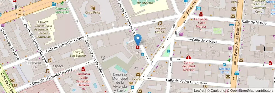 Mapa de ubicacion de Farmacia - Calle José Antonio de Armona 22 en اسپانیا, بخش خودمختار مادرید, بخش خودمختار مادرید, Área Metropolitana De Madrid Y Corredor Del Henares, مادرید.