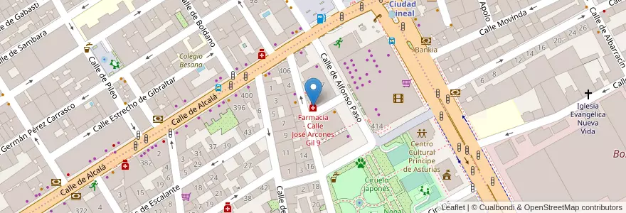 Mapa de ubicacion de Farmacia - Calle José Arcones Gil 9 en اسپانیا, بخش خودمختار مادرید, بخش خودمختار مادرید, Área Metropolitana De Madrid Y Corredor Del Henares, مادرید.