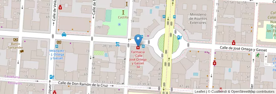 Mapa de ubicacion de Farmacia - Calle José Ortega y Gasset 34 en إسبانيا, منطقة مدريد, منطقة مدريد, Área Metropolitana De Madrid Y Corredor Del Henares, مدريد.