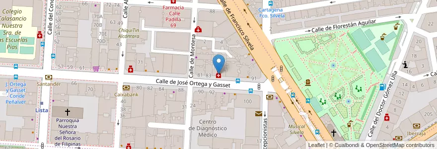 Mapa de ubicacion de Farmacia - Calle José Ortega y Gasset 85 en إسبانيا, منطقة مدريد, منطقة مدريد, Área Metropolitana De Madrid Y Corredor Del Henares, مدريد.