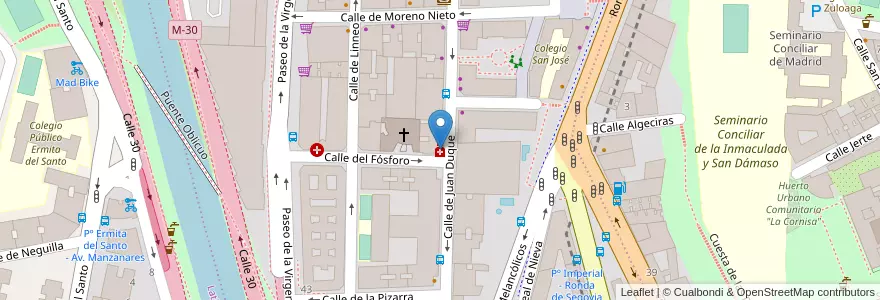 Mapa de ubicacion de Farmacia - Calle Juan Duque 30 en اسپانیا, بخش خودمختار مادرید, بخش خودمختار مادرید, Área Metropolitana De Madrid Y Corredor Del Henares, مادرید.