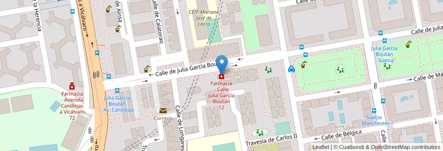Mapa de ubicacion de Farmacia - Calle Julia García Boután 12 en 西班牙, Comunidad De Madrid, Comunidad De Madrid, Área Metropolitana De Madrid Y Corredor Del Henares, Madrid.