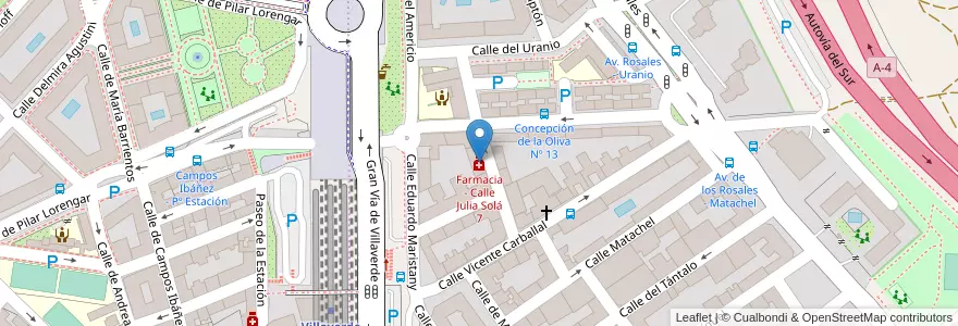 Mapa de ubicacion de Farmacia - Calle Julia Solá 7 en Spagna, Comunidad De Madrid, Comunidad De Madrid, Área Metropolitana De Madrid Y Corredor Del Henares, Madrid.
