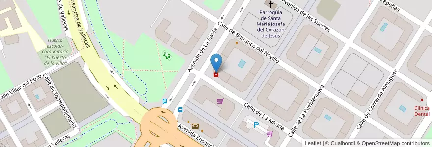 Mapa de ubicacion de Farmacia - Calle La Adrada c/v Peñaranda de Bracamonte en Espanha, Comunidade De Madrid, Comunidade De Madrid, Área Metropolitana De Madrid Y Corredor Del Henares, Madrid.