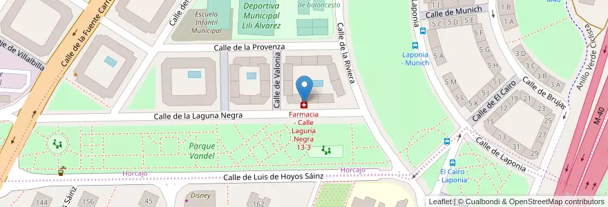 Mapa de ubicacion de Farmacia - Calle Laguna Negra 13-3 en Espagne, Communauté De Madrid, Communauté De Madrid, Área Metropolitana De Madrid Y Corredor Del Henares, Madrid.