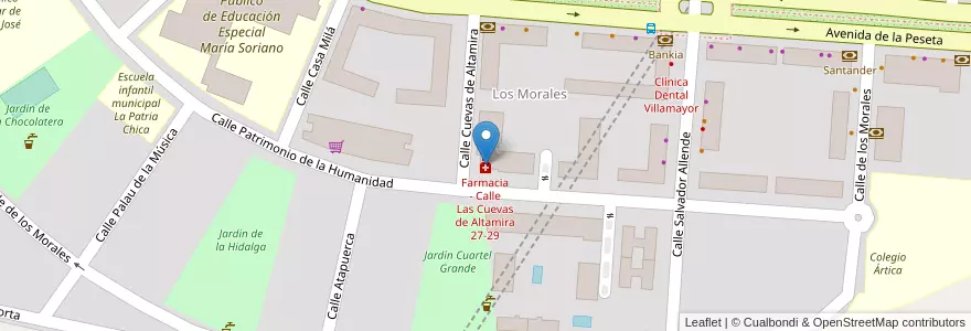 Mapa de ubicacion de Farmacia - Calle Las Cuevas de Altamira 27-29 en 스페인, Comunidad De Madrid, Comunidad De Madrid, Área Metropolitana De Madrid Y Corredor Del Henares, Leganés.