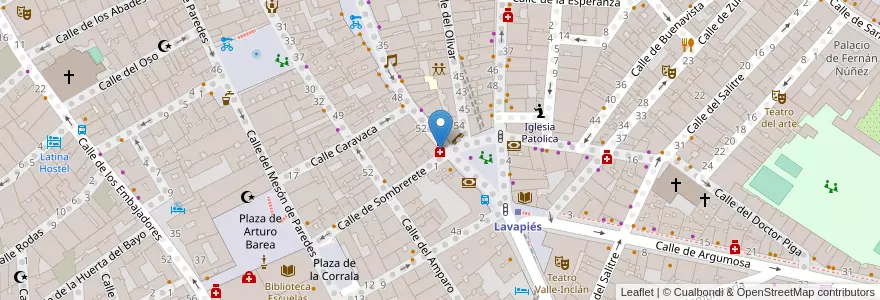 Mapa de ubicacion de Farmacia - Calle Lavapiés 56 en إسبانيا, منطقة مدريد, منطقة مدريد, Área Metropolitana De Madrid Y Corredor Del Henares, مدريد.