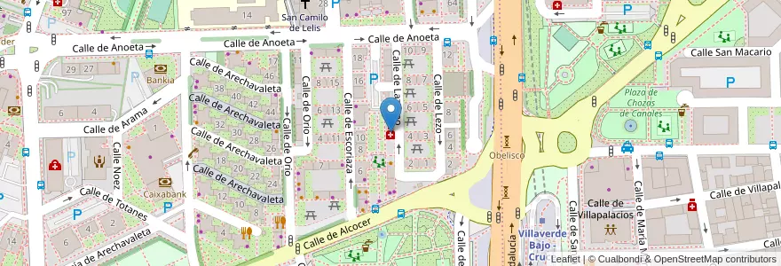 Mapa de ubicacion de Farmacia - Calle Lazcano 5 en اسپانیا, بخش خودمختار مادرید, بخش خودمختار مادرید, Área Metropolitana De Madrid Y Corredor Del Henares, مادرید.