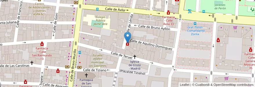 Mapa de ubicacion de Farmacia - Calle Lérida 6 en İspanya, Comunidad De Madrid, Comunidad De Madrid, Área Metropolitana De Madrid Y Corredor Del Henares, Madrid.