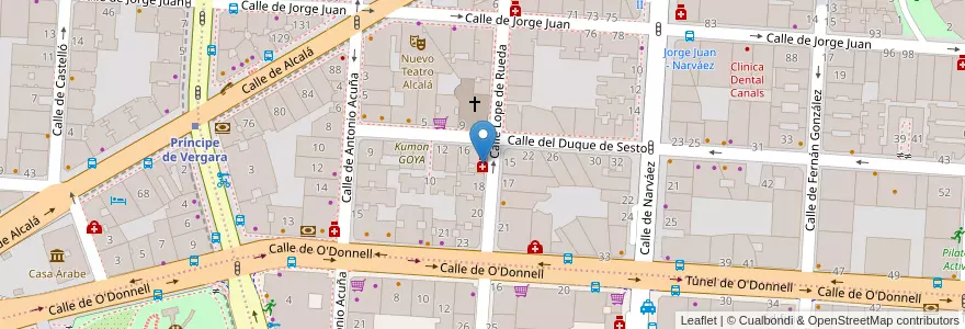Mapa de ubicacion de Farmacia - Calle Lope de Rueda 16 en إسبانيا, منطقة مدريد, منطقة مدريد, Área Metropolitana De Madrid Y Corredor Del Henares, مدريد.