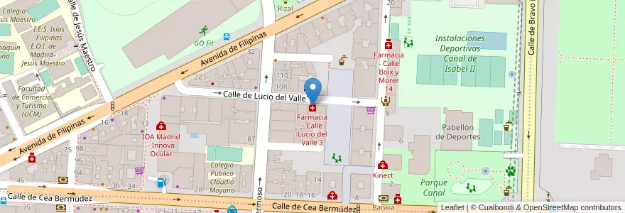 Mapa de ubicacion de Farmacia - Calle Lucio del Valle 3 en إسبانيا, منطقة مدريد, منطقة مدريد, Área Metropolitana De Madrid Y Corredor Del Henares, مدريد.