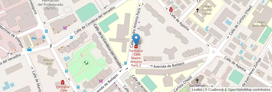Mapa de ubicacion de Farmacia - Calle Madre Antonia París 2 en Испания, Мадрид, Мадрид, Área Metropolitana De Madrid Y Corredor Del Henares, Мадрид.