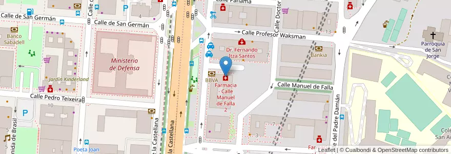 Mapa de ubicacion de Farmacia - Calle Manuel de Falla 2 en 스페인, Comunidad De Madrid, Comunidad De Madrid, Área Metropolitana De Madrid Y Corredor Del Henares, 마드리드.