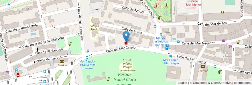 Mapa de ubicacion de Farmacia - Calle Mar Caspio 13 en اسپانیا, بخش خودمختار مادرید, بخش خودمختار مادرید, Área Metropolitana De Madrid Y Corredor Del Henares, مادرید.