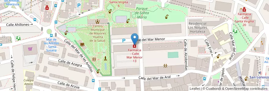 Mapa de ubicacion de Farmacia - Calle Mar Menor 13 en İspanya, Comunidad De Madrid, Comunidad De Madrid, Área Metropolitana De Madrid Y Corredor Del Henares, Madrid.