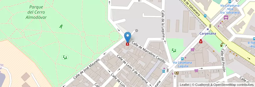 Mapa de ubicacion de Farmacia - Calle Marcelino Castillo 25 en İspanya, Comunidad De Madrid, Comunidad De Madrid, Área Metropolitana De Madrid Y Corredor Del Henares, Madrid.