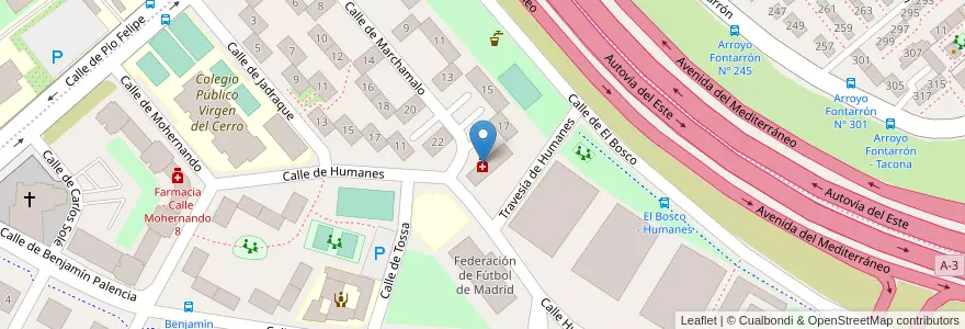 Mapa de ubicacion de Farmacia - Calle Marchamalo 19 en Spanje, Comunidad De Madrid, Comunidad De Madrid, Área Metropolitana De Madrid Y Corredor Del Henares, Madrid.