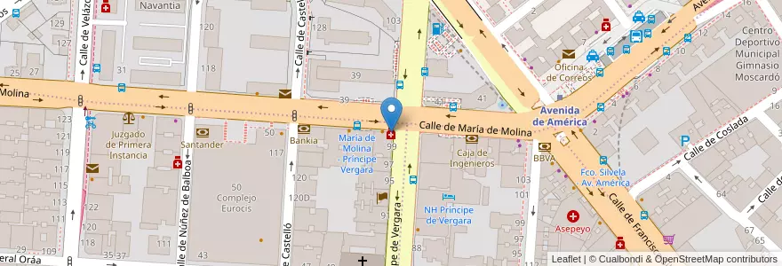 Mapa de ubicacion de Farmacia - Calle María de Molina 58 en Espanha, Comunidade De Madrid, Comunidade De Madrid, Área Metropolitana De Madrid Y Corredor Del Henares, Madrid.