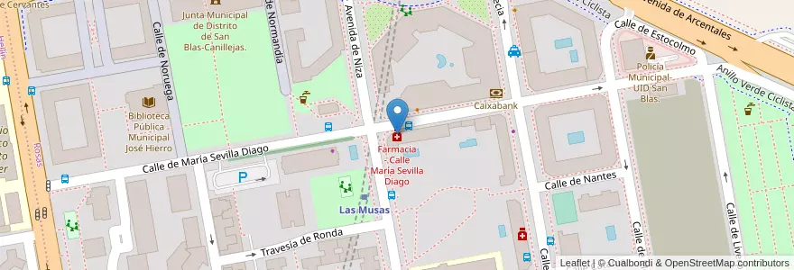 Mapa de ubicacion de Farmacia - Calle María Sevilla Diago en 西班牙, Comunidad De Madrid, Comunidad De Madrid, Área Metropolitana De Madrid Y Corredor Del Henares, Madrid.