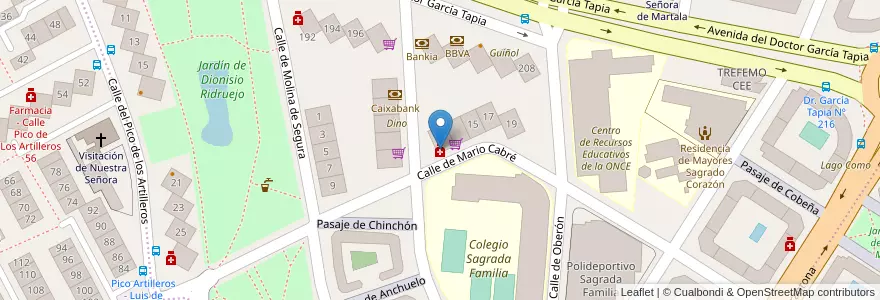 Mapa de ubicacion de Farmacia - Calle Mario Cabré, 11 en اسپانیا, بخش خودمختار مادرید, بخش خودمختار مادرید, Área Metropolitana De Madrid Y Corredor Del Henares, مادرید.