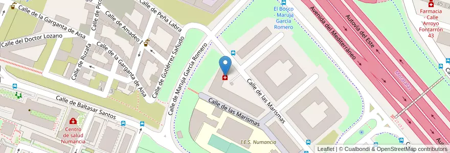 Mapa de ubicacion de Farmacia - Calle Marismas 4 en إسبانيا, منطقة مدريد, منطقة مدريد, Área Metropolitana De Madrid Y Corredor Del Henares, مدريد.