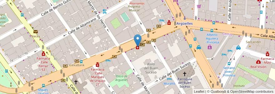 Mapa de ubicacion de Farmacia - Calle Marqués de Urquijo 15 en Espanha, Comunidade De Madrid, Comunidade De Madrid, Área Metropolitana De Madrid Y Corredor Del Henares, Madrid.