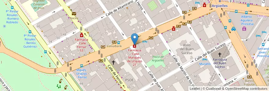 Mapa de ubicacion de Farmacia - Calle Marqués de Urquijo 27 en İspanya, Comunidad De Madrid, Comunidad De Madrid, Área Metropolitana De Madrid Y Corredor Del Henares, Madrid.