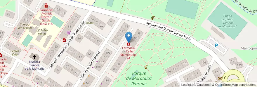 Mapa de ubicacion de Farmacia - Calle Marroquina 94 en إسبانيا, منطقة مدريد, منطقة مدريد, Área Metropolitana De Madrid Y Corredor Del Henares, مدريد.