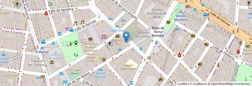 Mapa de ubicacion de Farmacia - Calle Mejía Lequerica 3 en اسپانیا, بخش خودمختار مادرید, بخش خودمختار مادرید, Área Metropolitana De Madrid Y Corredor Del Henares, مادرید.