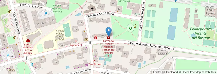 Mapa de ubicacion de Farmacia - Calle Melchor Fernández Almagro 8 en Spain, Community Of Madrid, Community Of Madrid, Área Metropolitana De Madrid Y Corredor Del Henares, Madrid.