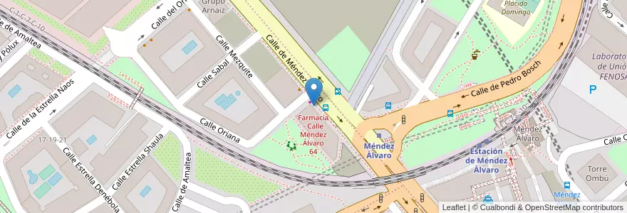 Mapa de ubicacion de Farmacia - Calle Méndez Álvaro 64 en Spanien, Autonome Gemeinschaft Madrid, Autonome Gemeinschaft Madrid, Área Metropolitana De Madrid Y Corredor Del Henares, Madrid.