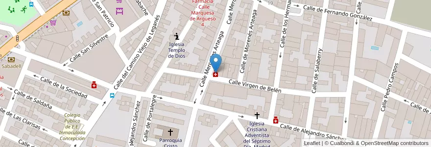 Mapa de ubicacion de Farmacia - Calle Mercedes Arteaga 45 en Испания, Мадрид, Мадрид, Área Metropolitana De Madrid Y Corredor Del Henares, Мадрид.