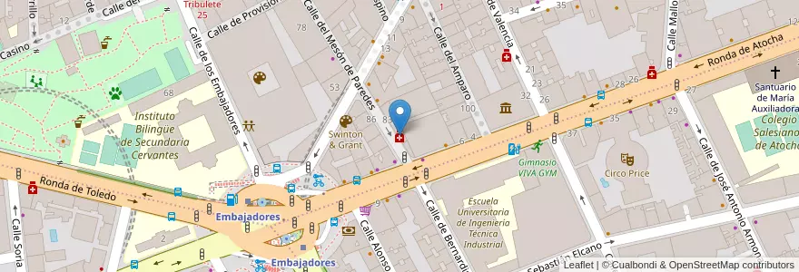Mapa de ubicacion de Farmacia - Calle Mesón de Paredes 85 en Espanha, Comunidade De Madrid, Comunidade De Madrid, Área Metropolitana De Madrid Y Corredor Del Henares, Madrid.