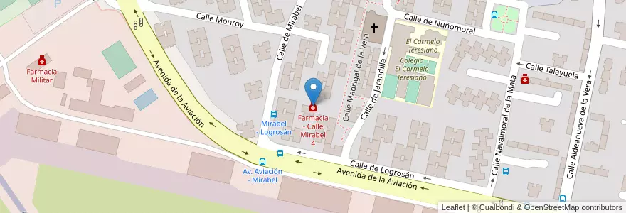 Mapa de ubicacion de Farmacia - Calle Mirabel 4 en اسپانیا, بخش خودمختار مادرید, بخش خودمختار مادرید, Área Metropolitana De Madrid Y Corredor Del Henares, مادرید.