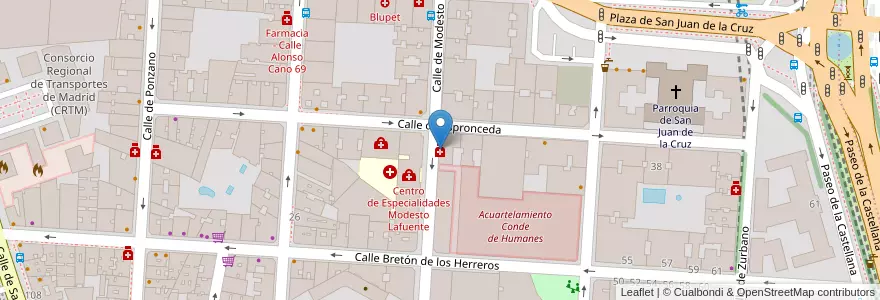 Mapa de ubicacion de Farmacia - Calle Modesto Lafuente 40 en اسپانیا, بخش خودمختار مادرید, بخش خودمختار مادرید, Área Metropolitana De Madrid Y Corredor Del Henares, مادرید.