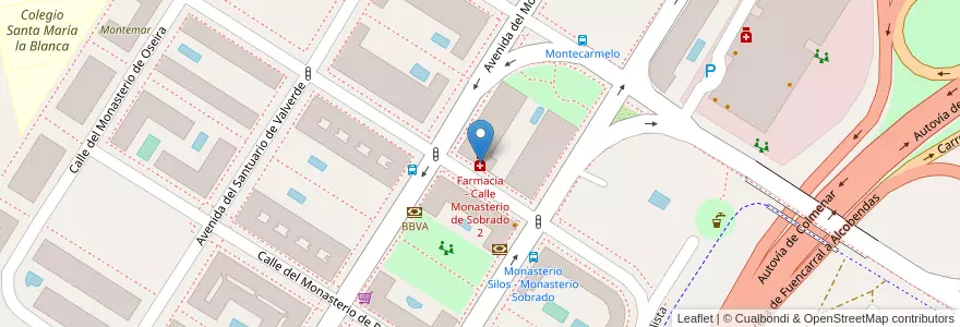 Mapa de ubicacion de Farmacia - Calle Monasterio de Sobrado 2 en Испания, Мадрид, Мадрид, Área Metropolitana De Madrid Y Corredor Del Henares, Мадрид.