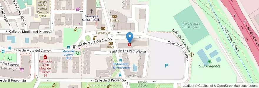 Mapa de ubicacion de Farmacia - Calle Mota del Cuervo 76 en 西班牙, Comunidad De Madrid, Comunidad De Madrid, Área Metropolitana De Madrid Y Corredor Del Henares, Madrid.