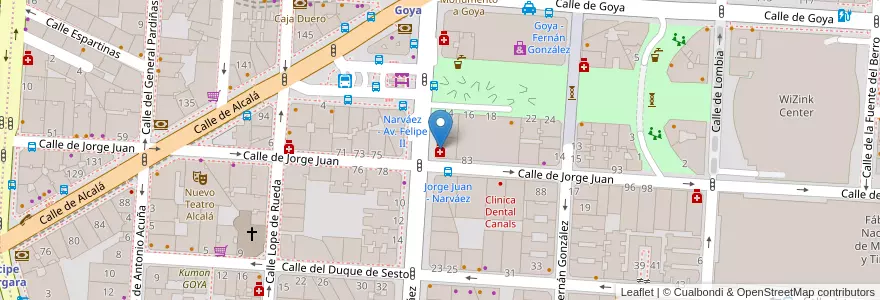 Mapa de ubicacion de Farmacia - Calle Narváez 7 en إسبانيا, منطقة مدريد, منطقة مدريد, Área Metropolitana De Madrid Y Corredor Del Henares, مدريد.