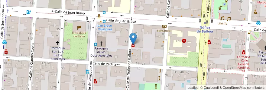 Mapa de ubicacion de Farmacia - Calle Núñez de Balboa 80 en اسپانیا, بخش خودمختار مادرید, بخش خودمختار مادرید, Área Metropolitana De Madrid Y Corredor Del Henares, مادرید.