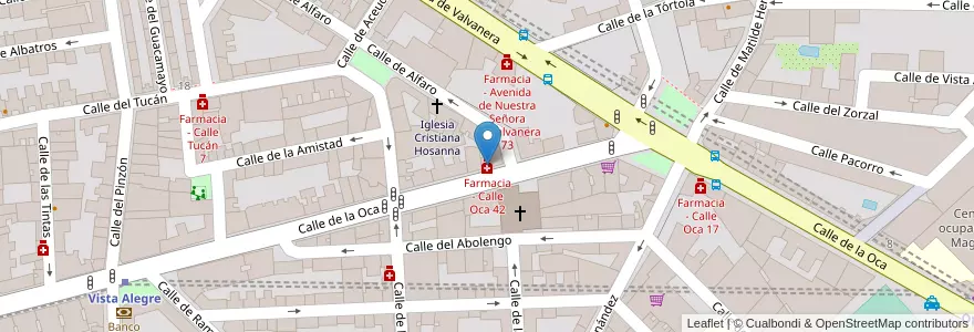 Mapa de ubicacion de Farmacia - Calle Oca 42 en Espanha, Comunidade De Madrid, Comunidade De Madrid, Área Metropolitana De Madrid Y Corredor Del Henares, Madrid.
