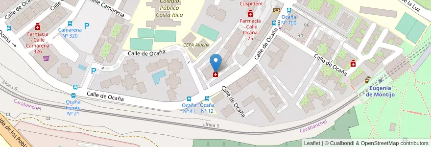 Mapa de ubicacion de Farmacia - Calle Ocaña 59 en Spagna, Comunidad De Madrid, Comunidad De Madrid, Área Metropolitana De Madrid Y Corredor Del Henares, Madrid.