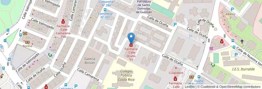 Mapa de ubicacion de Farmacia - Calle Ocaña 93 en اسپانیا, بخش خودمختار مادرید, بخش خودمختار مادرید, Área Metropolitana De Madrid Y Corredor Del Henares, مادرید.