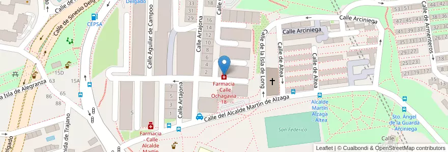 Mapa de ubicacion de Farmacia - Calle Ochagavia 18 en اسپانیا, بخش خودمختار مادرید, بخش خودمختار مادرید, Área Metropolitana De Madrid Y Corredor Del Henares, مادرید.