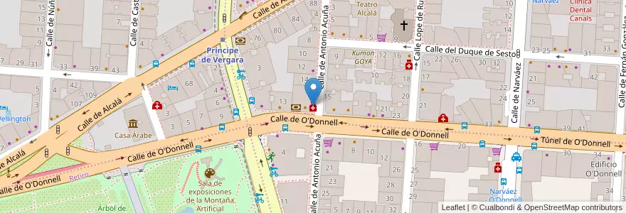 Mapa de ubicacion de Farmacia - Calle O'Donnell 15 en Spanje, Comunidad De Madrid, Comunidad De Madrid, Área Metropolitana De Madrid Y Corredor Del Henares, Madrid.