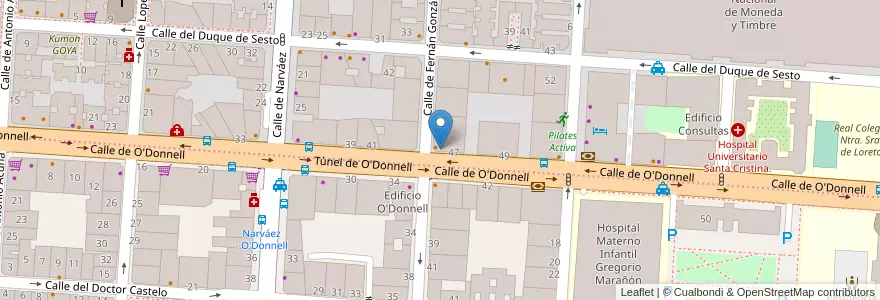 Mapa de ubicacion de Farmacia - Calle O'Donnell 47 en Испания, Мадрид, Мадрид, Área Metropolitana De Madrid Y Corredor Del Henares, Мадрид.