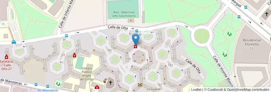 Mapa de ubicacion de Farmacia - Calle Oña 109 en スペイン, マドリード州, Comunidad De Madrid, Área Metropolitana De Madrid Y Corredor Del Henares, Madrid.
