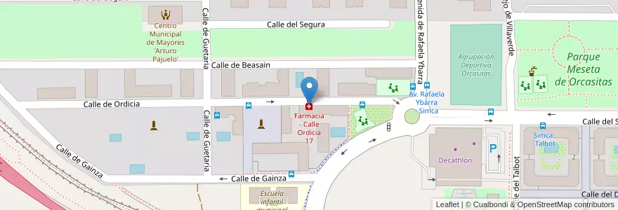 Mapa de ubicacion de Farmacia - Calle Ordicia 17 en Espagne, Communauté De Madrid, Communauté De Madrid, Área Metropolitana De Madrid Y Corredor Del Henares, Madrid.