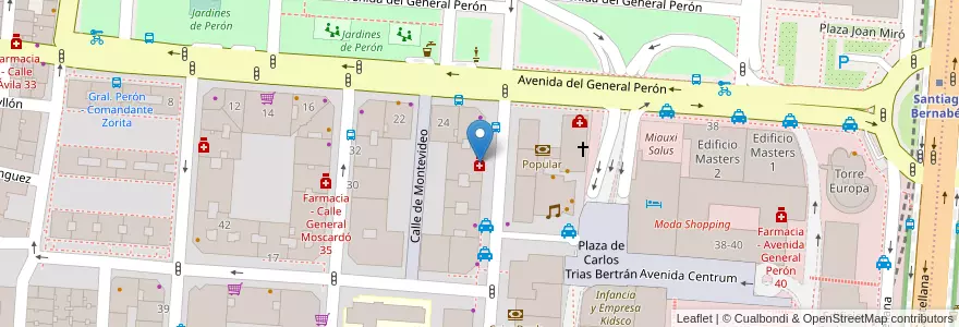 Mapa de ubicacion de Farmacia - Calle Orense 29 en اسپانیا, بخش خودمختار مادرید, بخش خودمختار مادرید, Área Metropolitana De Madrid Y Corredor Del Henares, مادرید.